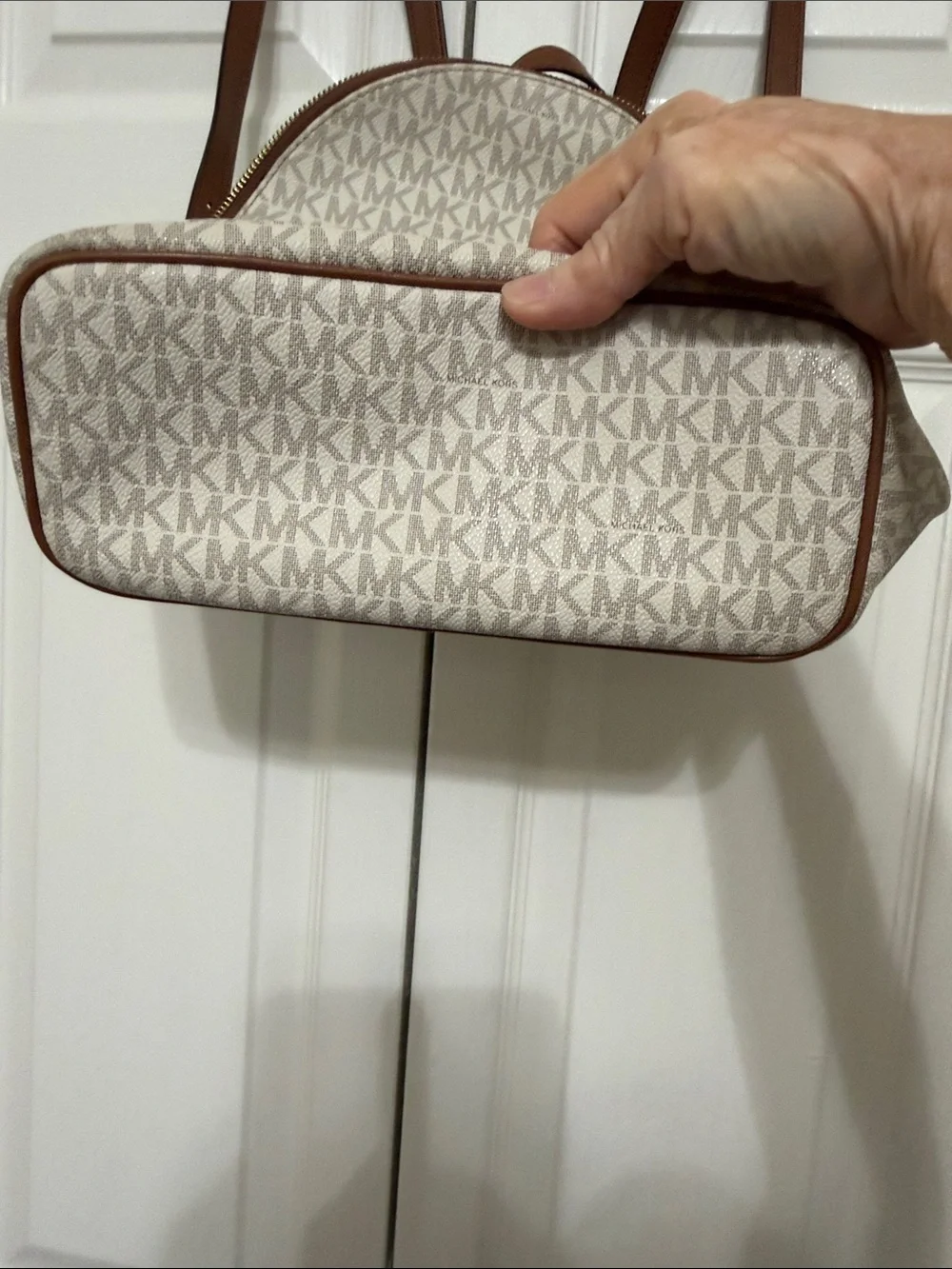Michael Kors Beige and Brown Logo Mini Backpack